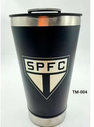 copo São Paulo Térmico Inox Com Tampa Abridor 473ml Cor Preto