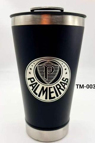 Copo Do Palmeiras Térmico Inox Com Tampa Abridor 473ml Cor Preto