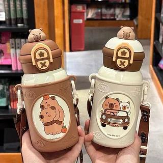 Garrafa Termica Capivara Escolar Infantil com Canudo E Trava 500ml