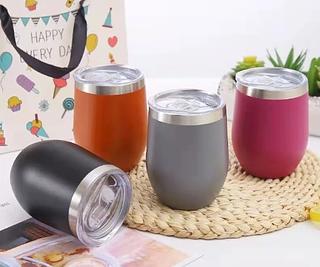 Copo térmico parede dupla com tampa forma de ovo aço Inox 350ml