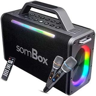 Caixa de Som 200W Luzes RGB Com 2 Microfones