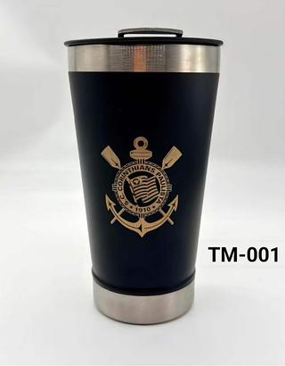 Copo Do Corinthians Térmico Inox Com Tampa Abridor 473ml Cor Preto