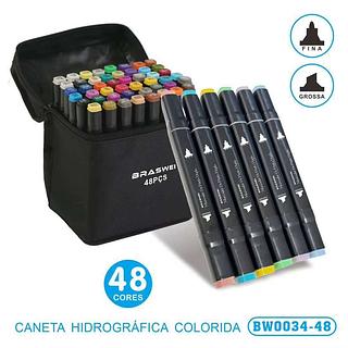 Canetinhas Coloridas Escolar Ponta Dupla com 48 Cores