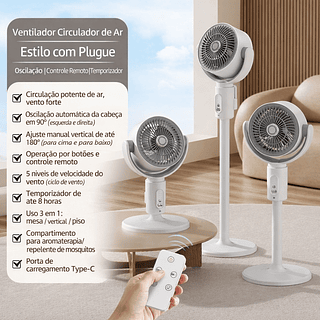 Ventilador BMAX Coluna Mesa 3 Alturas Circulador Controle Usb